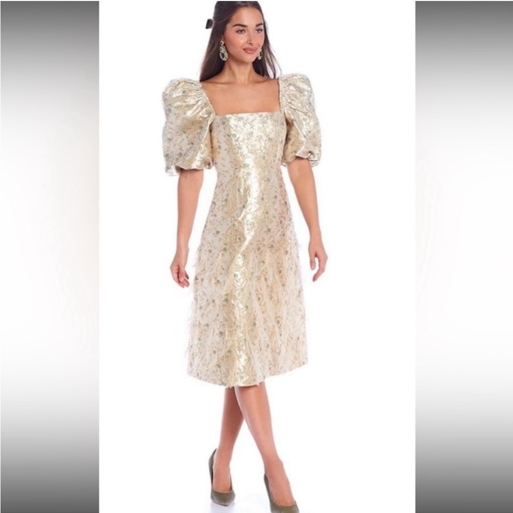 Antonio Melani x Nicola Bathie Claire Metallic Floral Jacquard Print Dress
